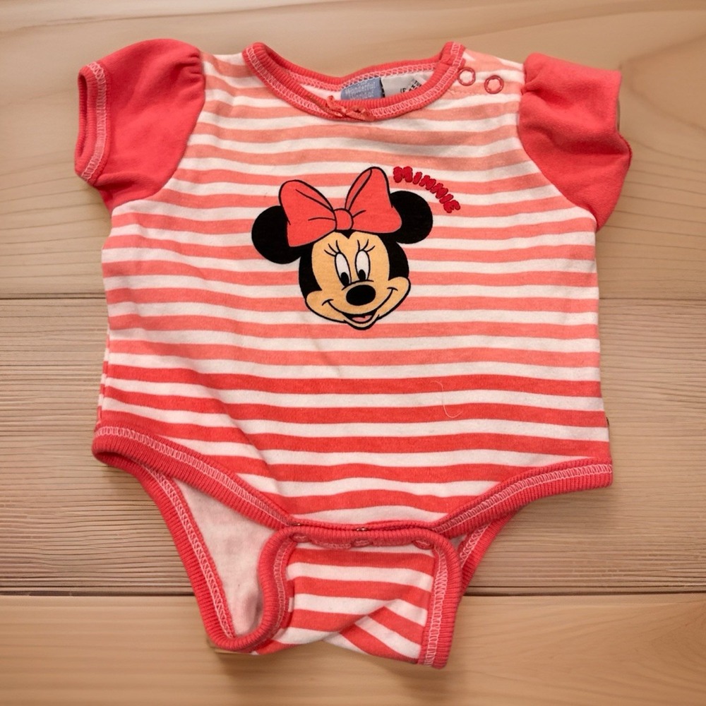 Vintage Wonderful World Of Disney Striped Pink Minnie Mouse Body Suit Preemie